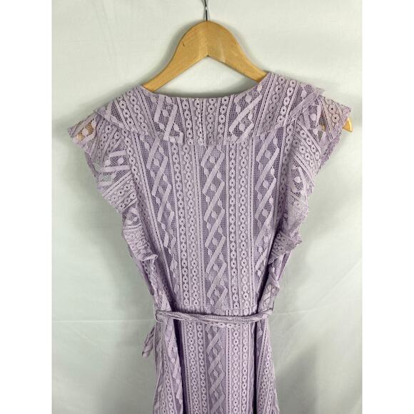 Aqua Ruffled Lace Faux Wrap Dress Purple Size Medium - Picture 6 of 7